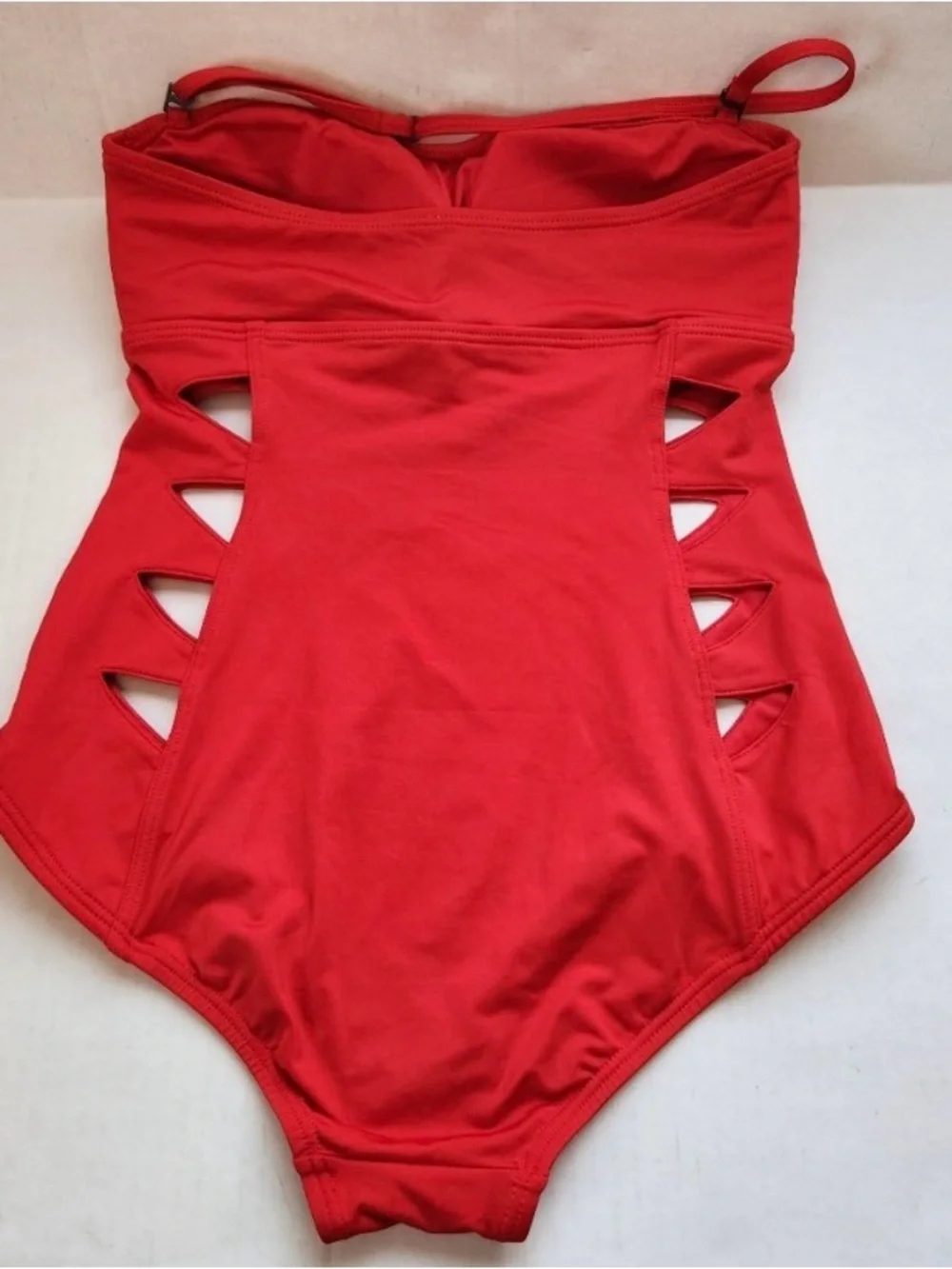 Carmen Marc Valvo Red One-Piece Swimsuit with Cutouts